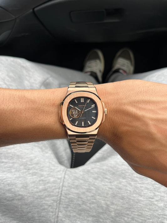 Seiko Mod Nautilus Open Heart Or Rose